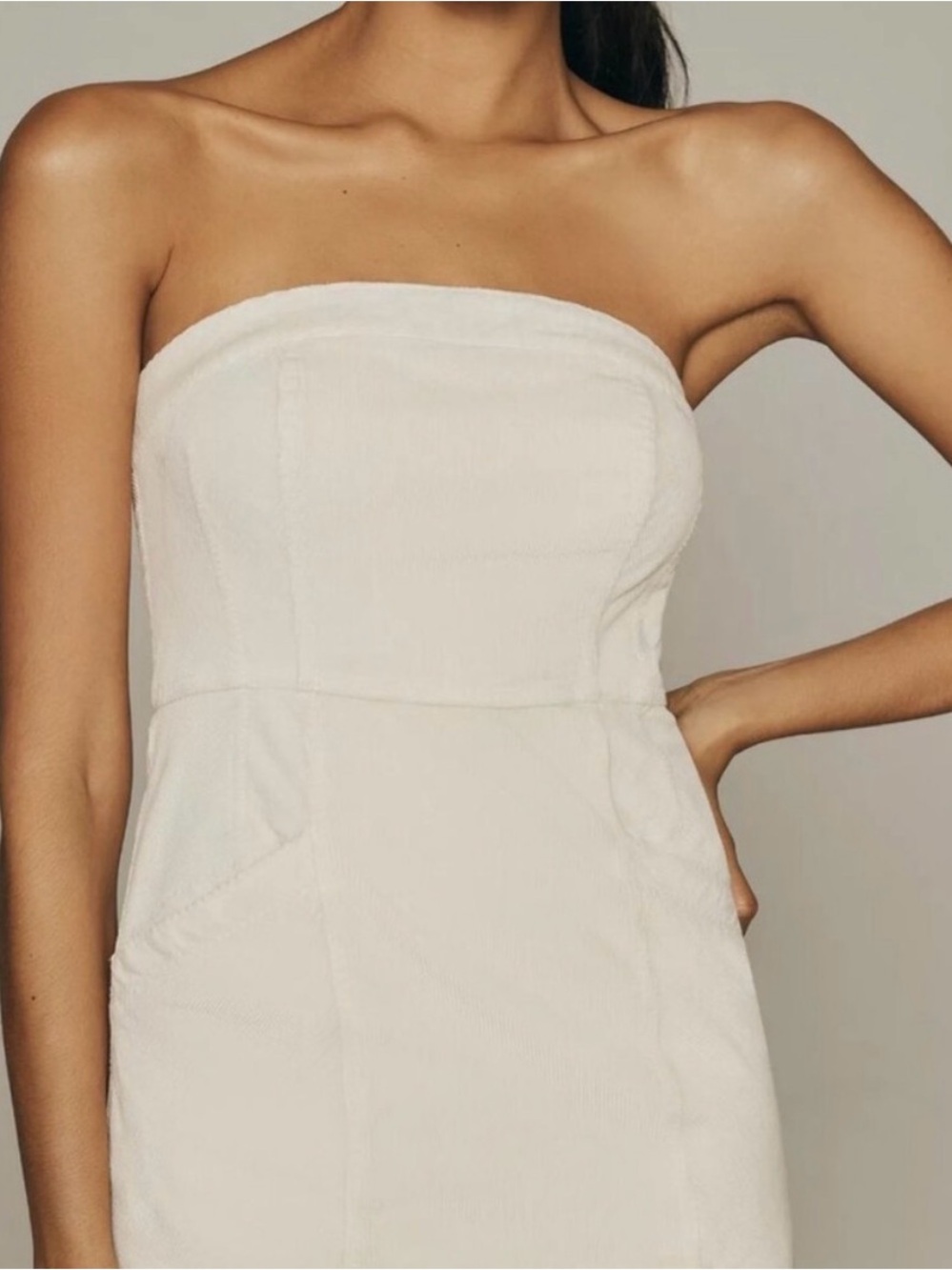 Pilcro Strapless White cordoroy Midi Dress - Picture 3 of 4